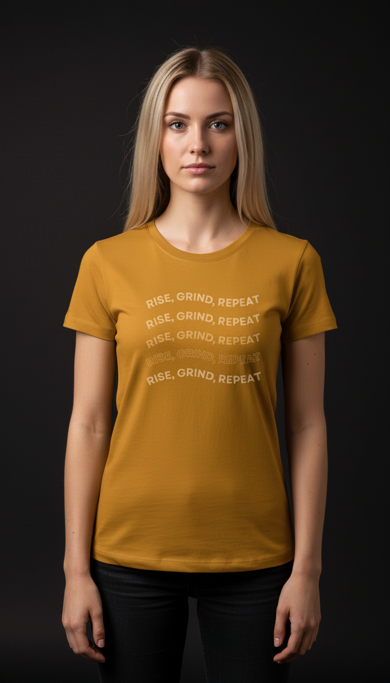 Rise, Grind, Repeat Cotton T-Shirt for Women | Motivational Graphic Tee