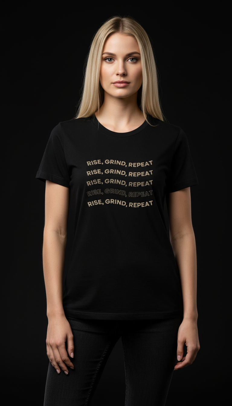 Rise, Grind, Repeat Cotton T-Shirt for Women | Motivational Graphic Tee
