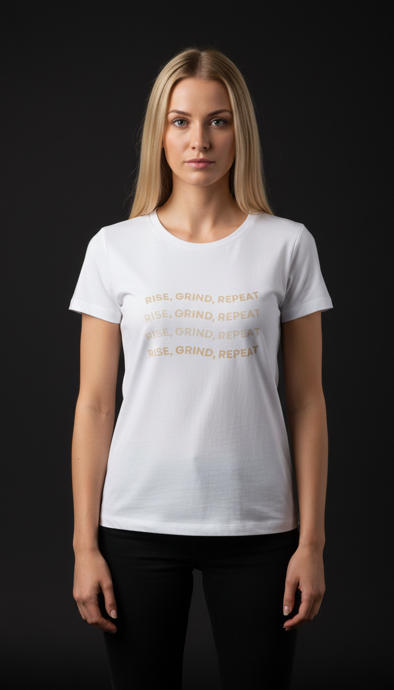 Rise, Grind, Repeat Cotton T-Shirt for Women | Motivational Graphic Tee