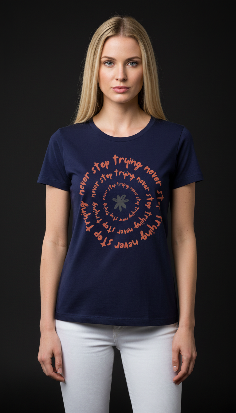 Never Stop Trying Cotton T-Shirt for Women | Motivational Graphic Tee