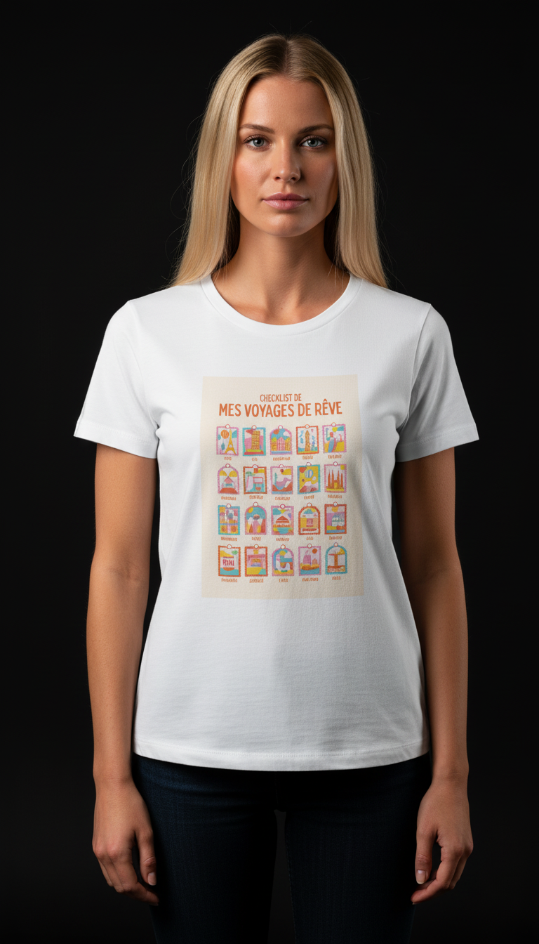 Dream Travel Checklist Mauve Cotton T-Shirt for Women | Travel Graphic Tee