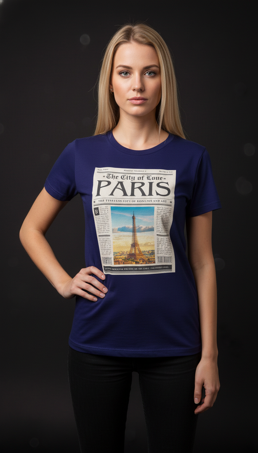 Paris City Print Cotton T-Shirt for Women | Casual Graphic Tee