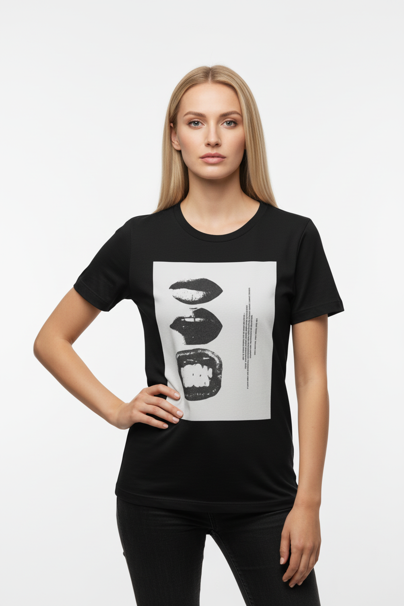 Abstract Lips Graphic T-Shirt for Women – Street Style Statement Tee