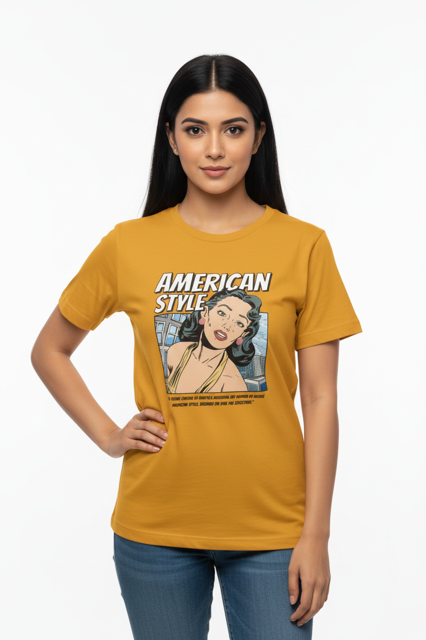 “American Style” Retro Comic Graphic T-Shirt for Women