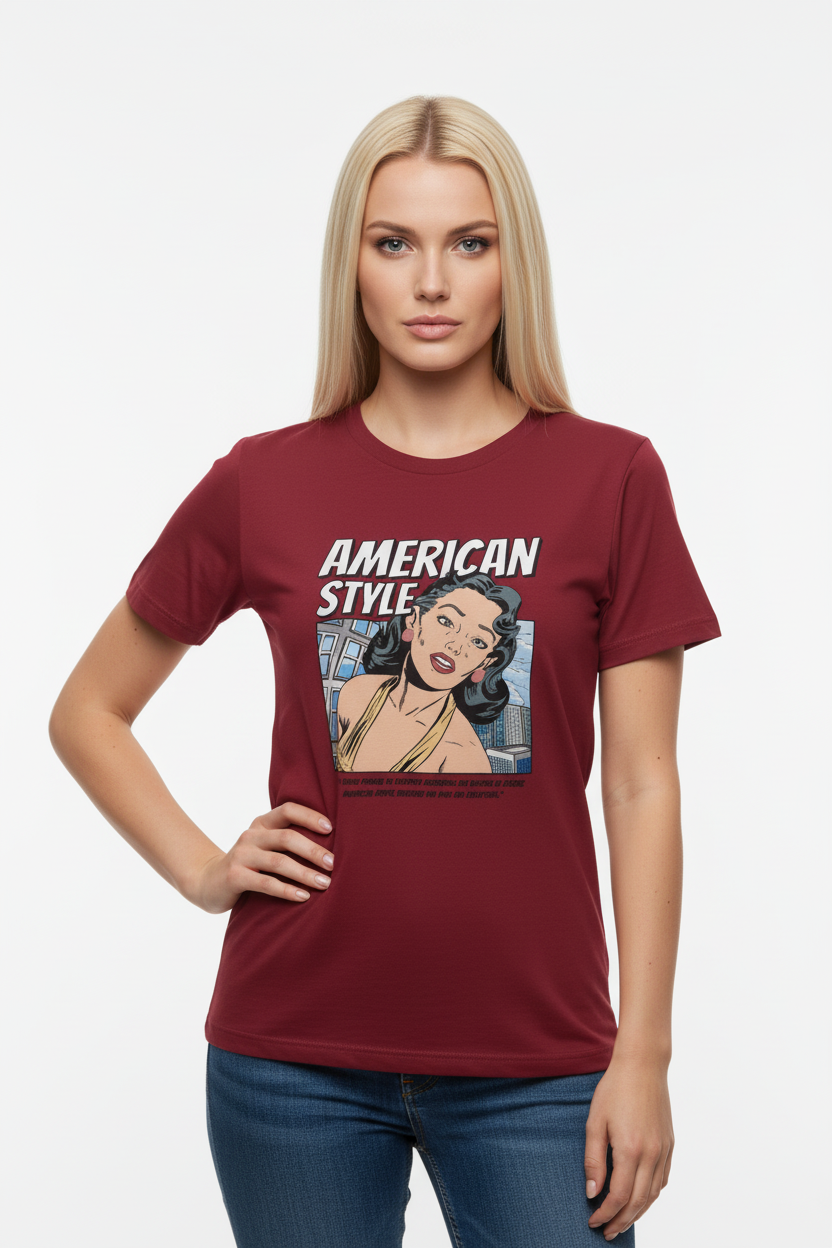 “American Style” Retro Comic Graphic T-Shirt for Women