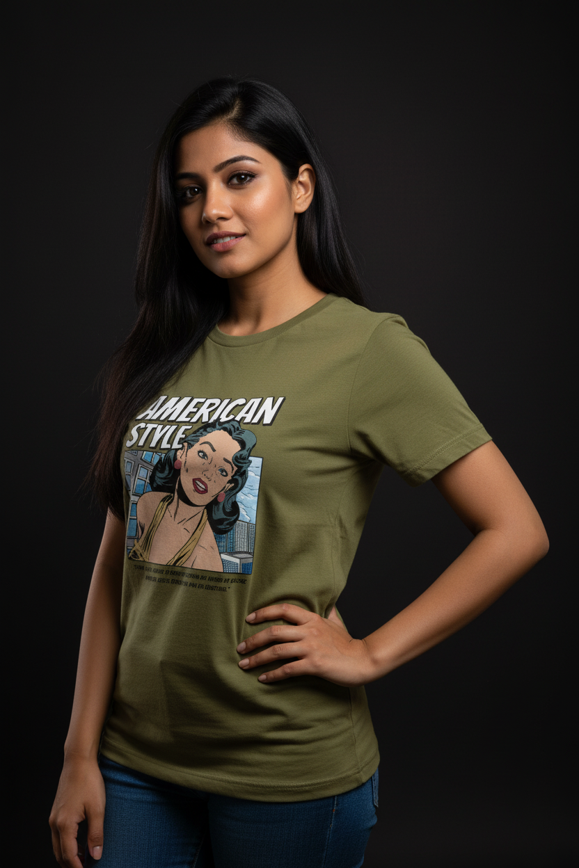 “American Style” Retro Comic Graphic T-Shirt for Women