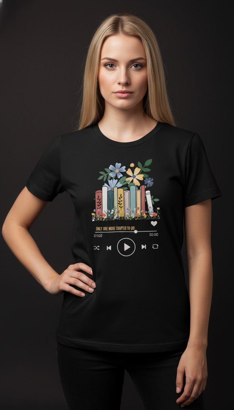 “Only One More Chapter” Book Lover Graphic Maroon T-Shirt for Women