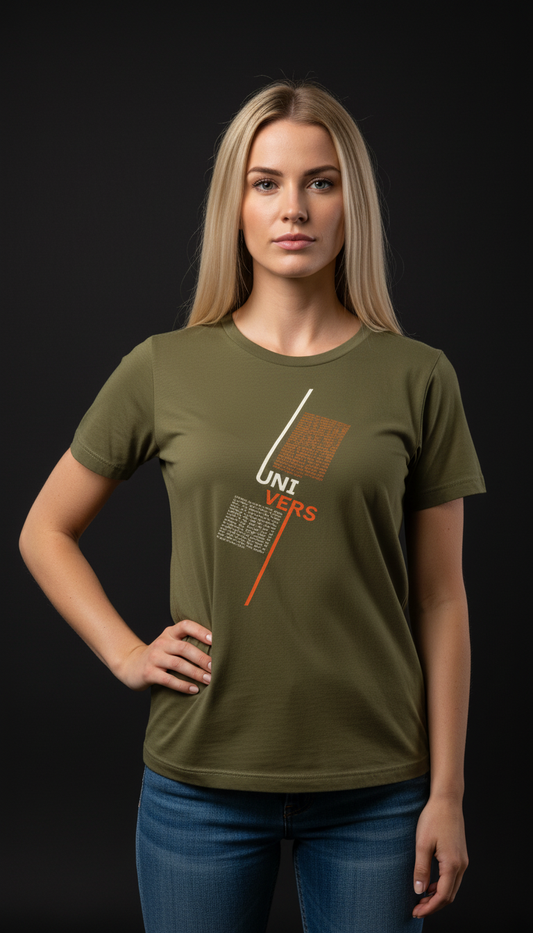 “UNIVERS” Minimal Graphic Mauve T-Shirt for Women – Modern Aesthetic Streetwear