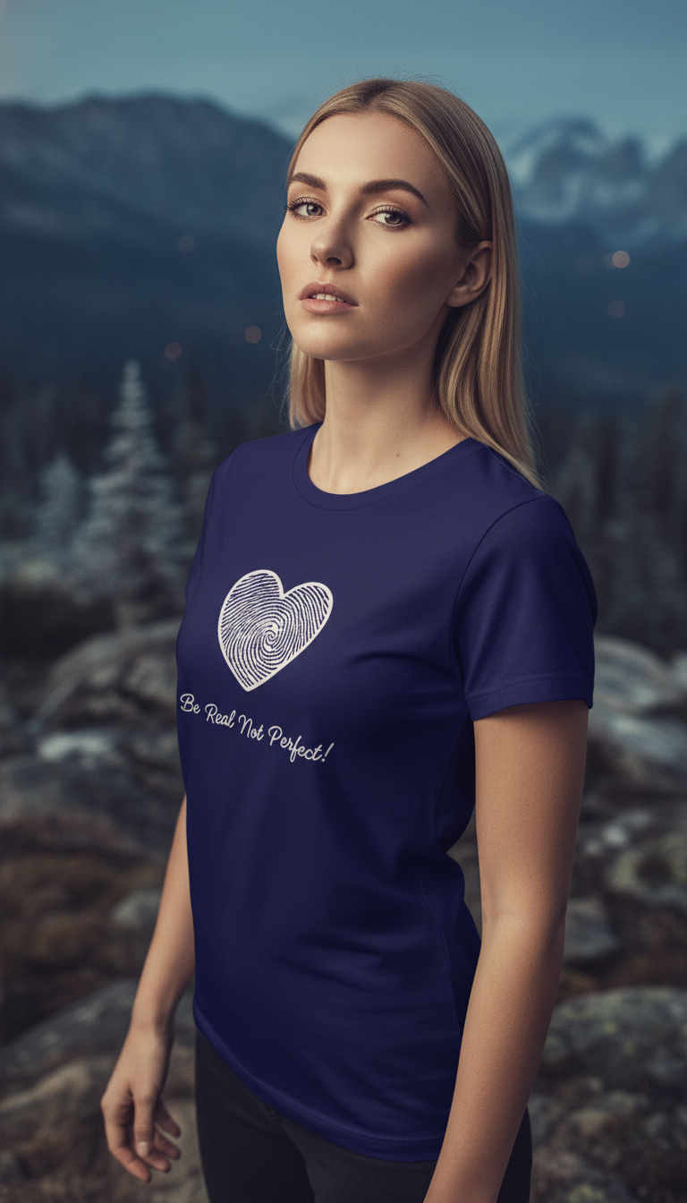 “Be Real Not Perfect” Motivational Heart Print Mustard for Women