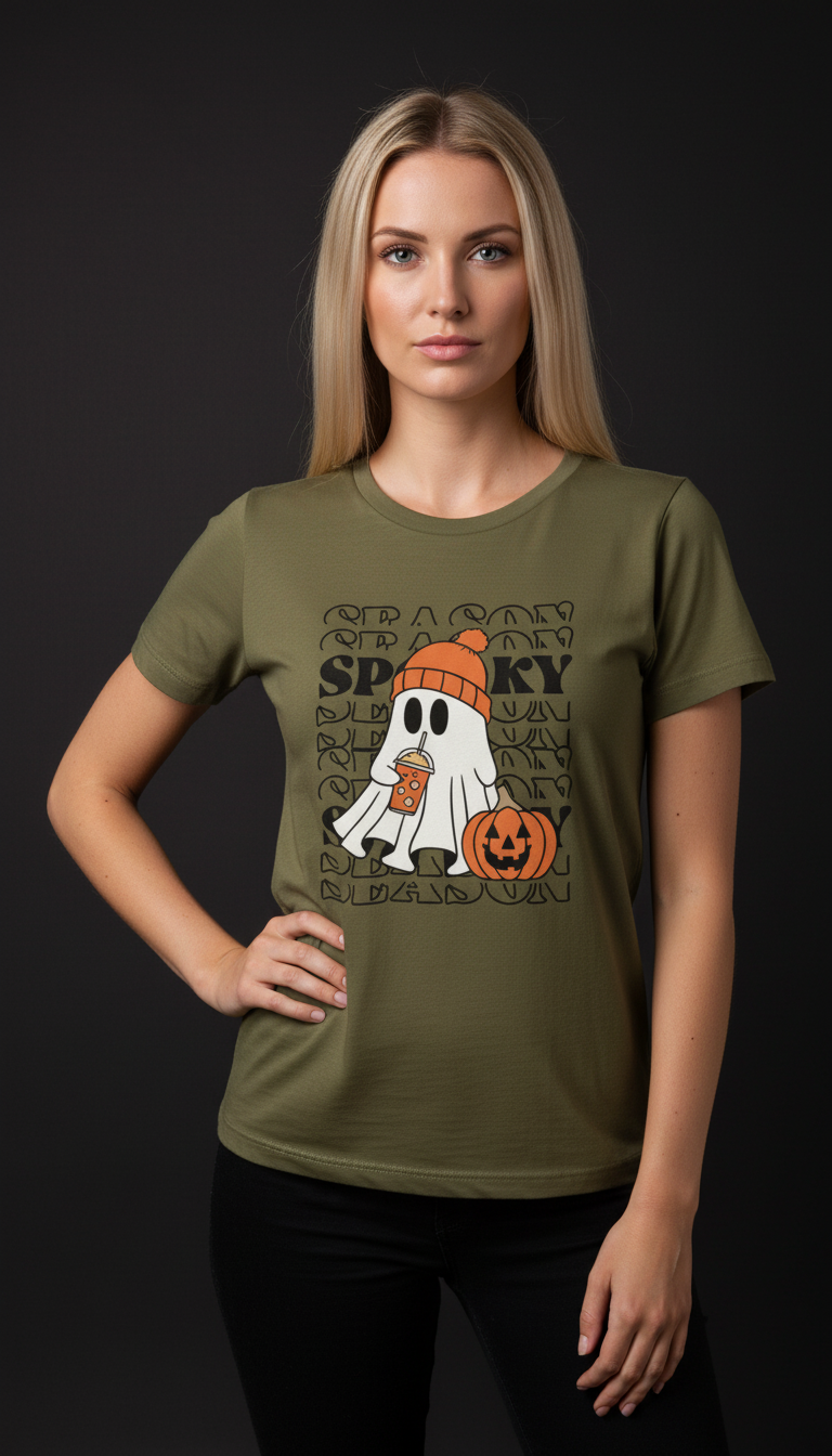 Spooky Halloween Cotton T-Shirt for Women | Cute Ghost Graphic Tee