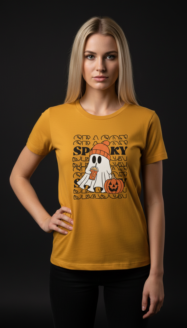 Spooky Halloween Cotton T-Shirt for Women | Cute Ghost Graphic Tee