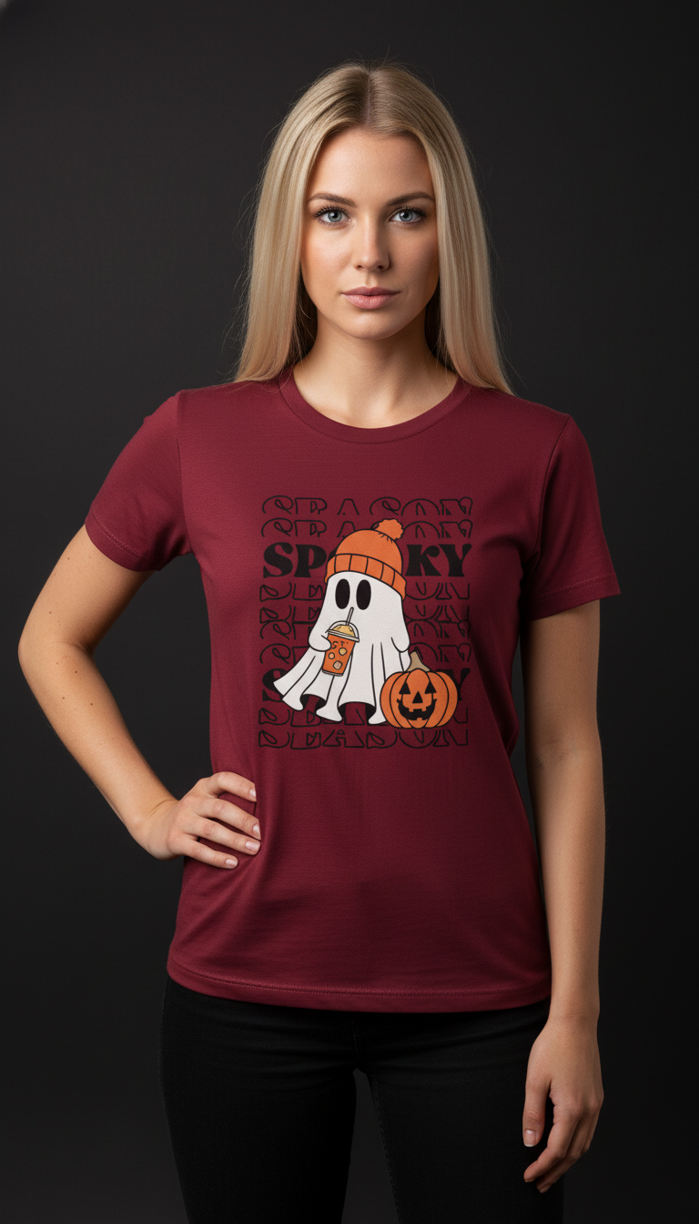 Spooky Halloween Cotton T-Shirt for Women | Cute Ghost Graphic Tee
