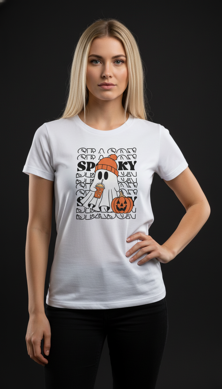 Spooky Halloween Cotton T-Shirt for Women | Cute Ghost Graphic Tee