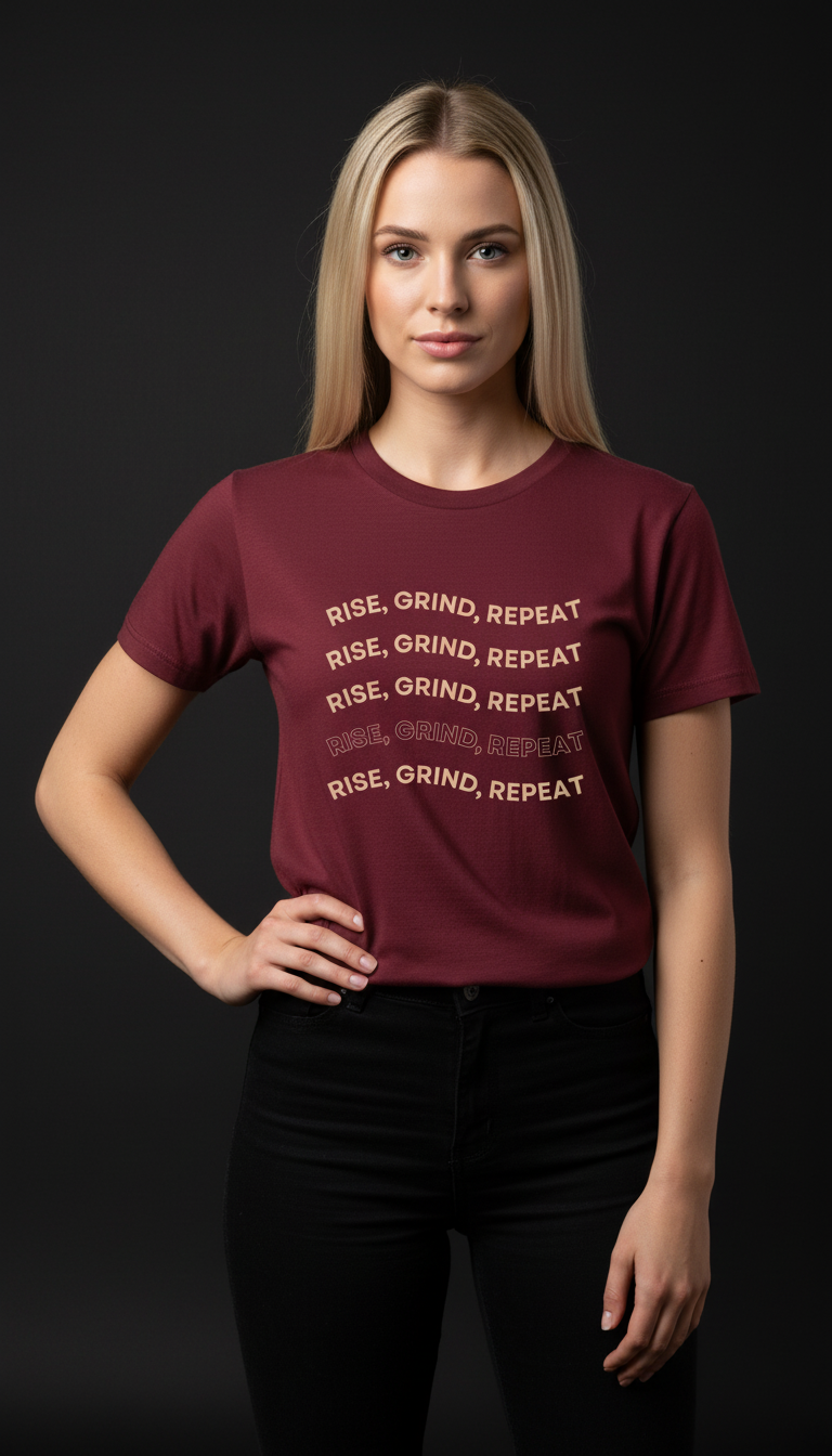 Rise, Grind, Repeat Cotton T-Shirt for Women | Motivational Graphic Tee
