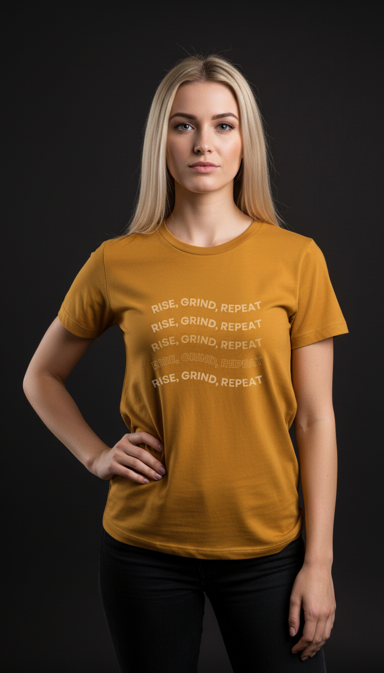 Rise, Grind, Repeat Cotton T-Shirt for Women | Motivational Graphic Tee