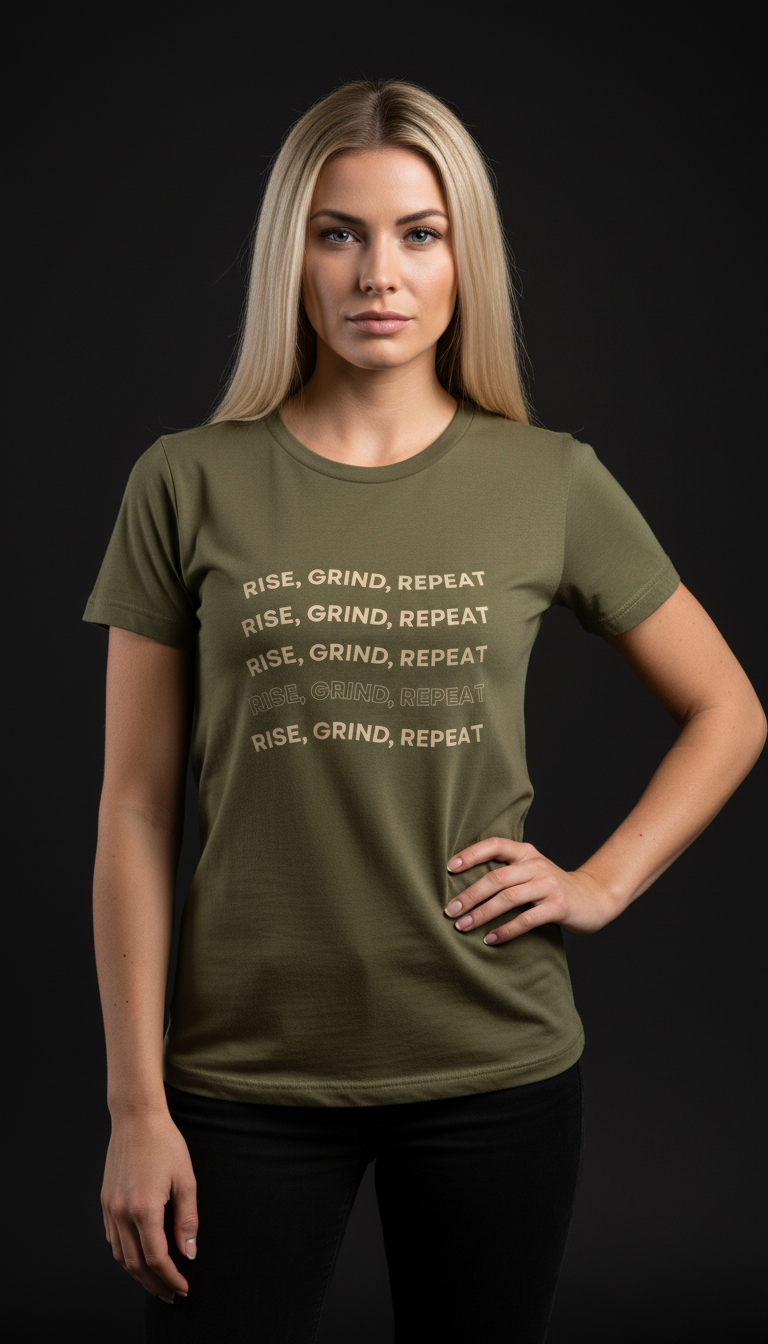 Rise, Grind, Repeat Cotton T-Shirt for Women | Motivational Graphic Tee