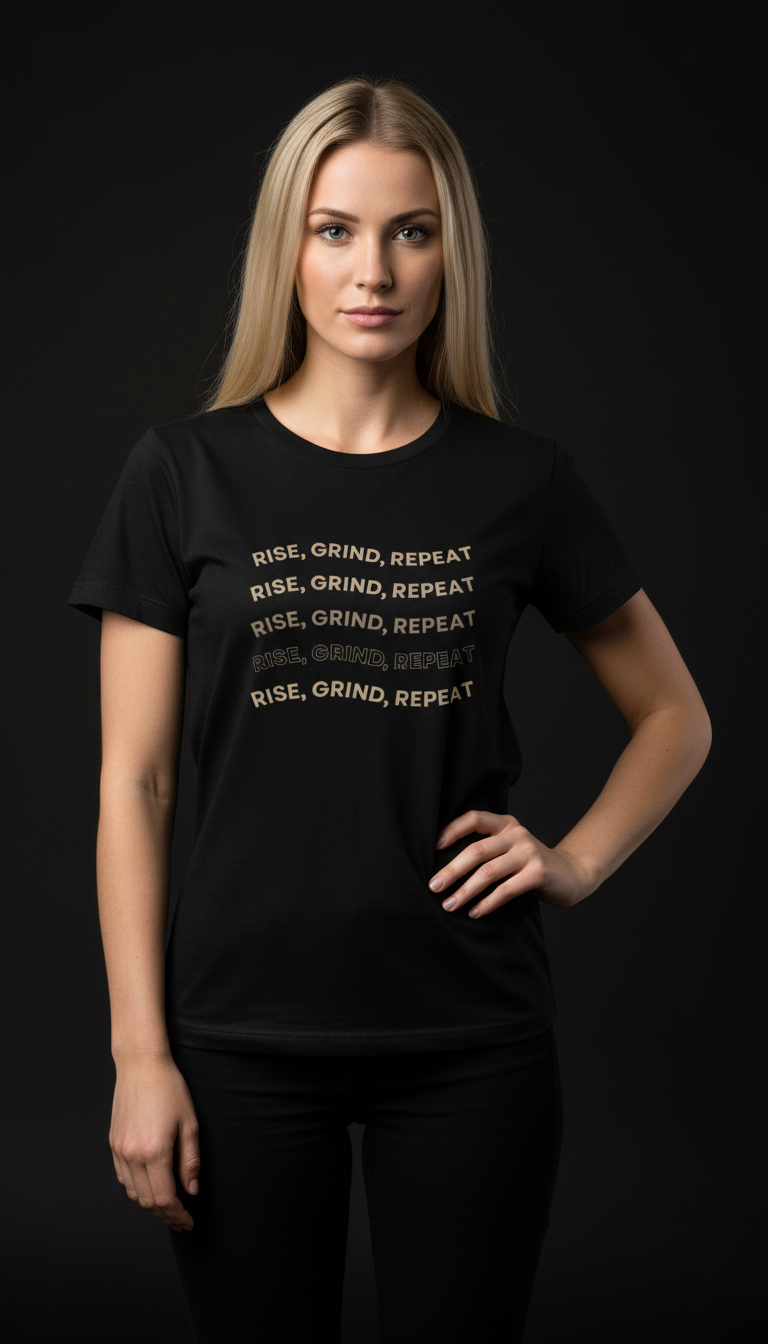 Rise, Grind, Repeat Cotton T-Shirt for Women | Motivational Graphic Tee