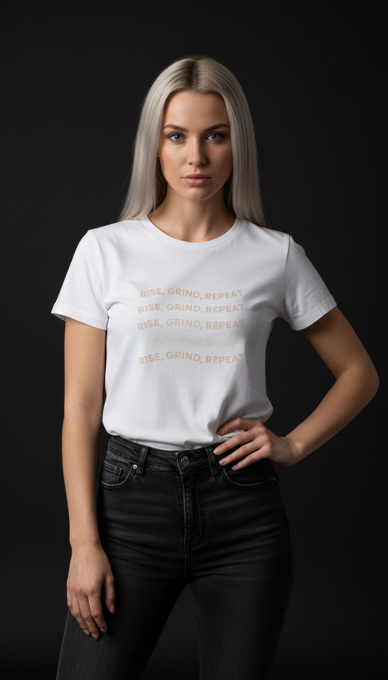 Rise, Grind, Repeat Cotton T-Shirt for Women | Motivational Graphic Tee