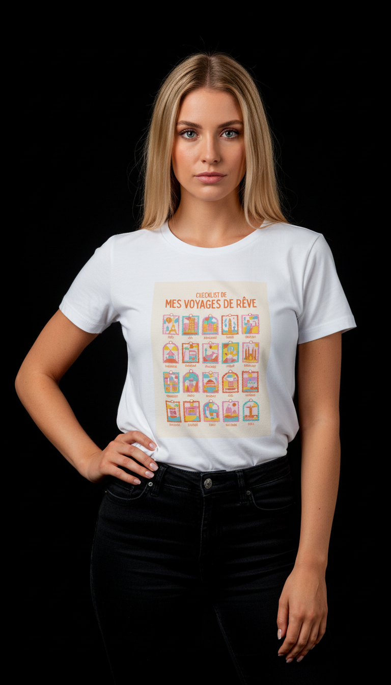 Dream Travel Checklist Mauve Cotton T-Shirt for Women | Travel Graphic Tee