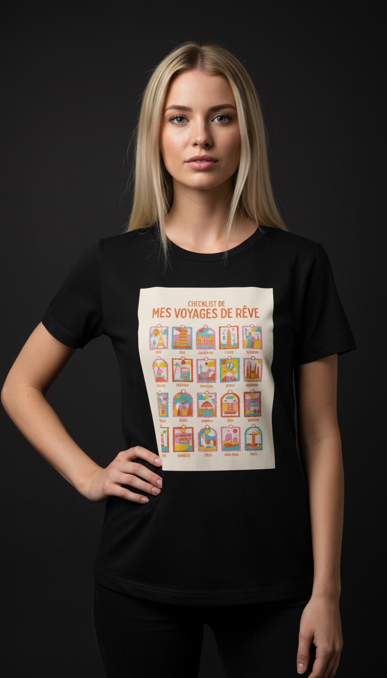 Dream Travel Checklist Mauve Cotton T-Shirt for Women | Travel Graphic Tee