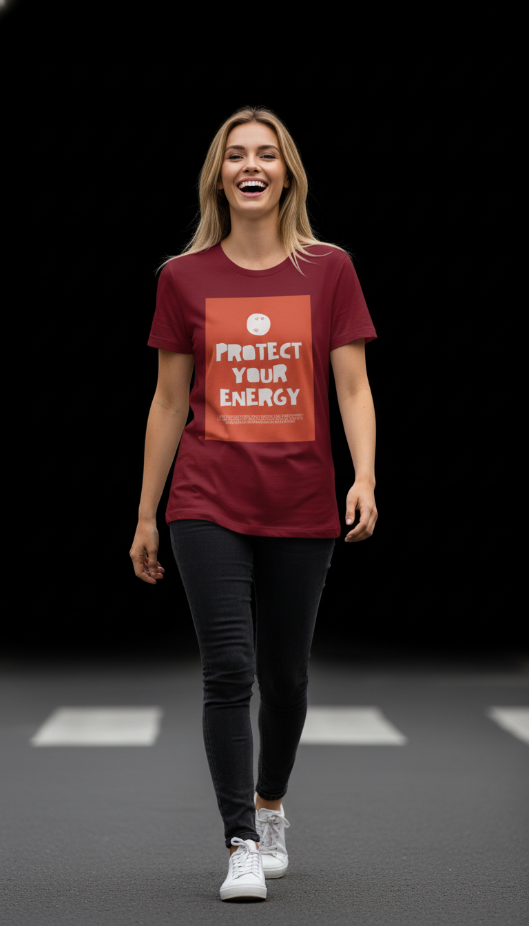 Protect Your Energy Cotton T-Shirt for Women | Motivational Graphic Tee
