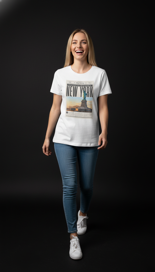 New York City Print Cotton T-Shirt for Women | Casual Graphic Tee