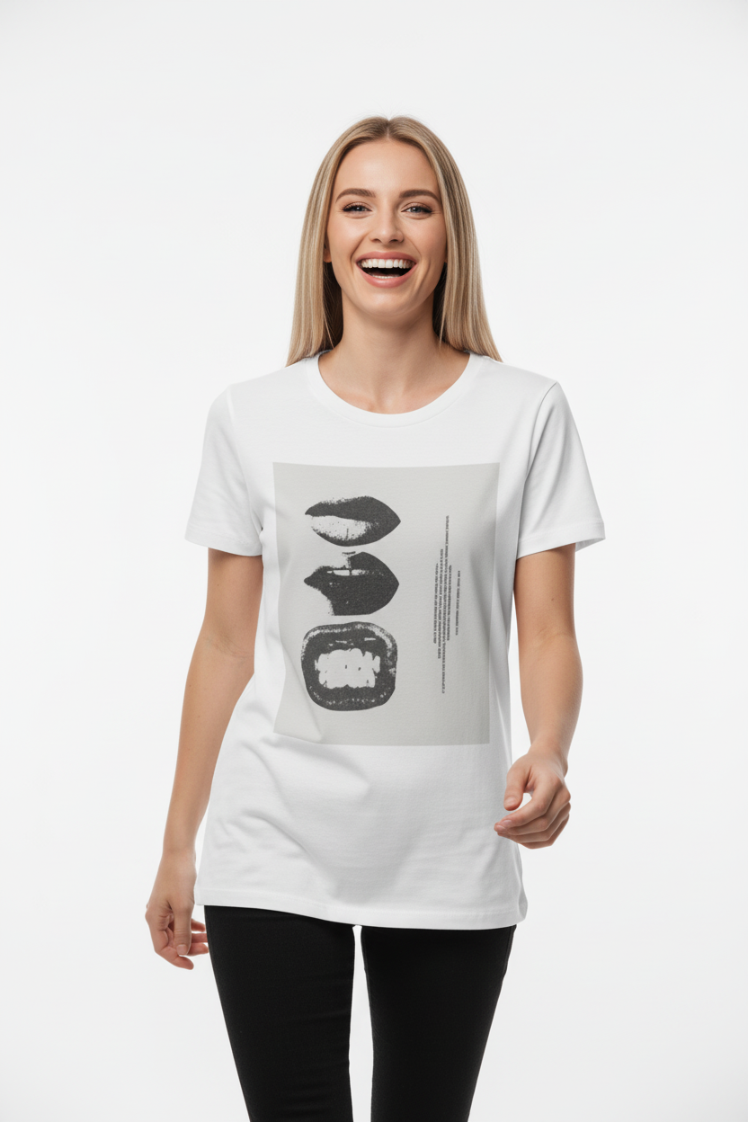 Abstract Lips Graphic T-Shirt for Women – Street Style Statement Tee