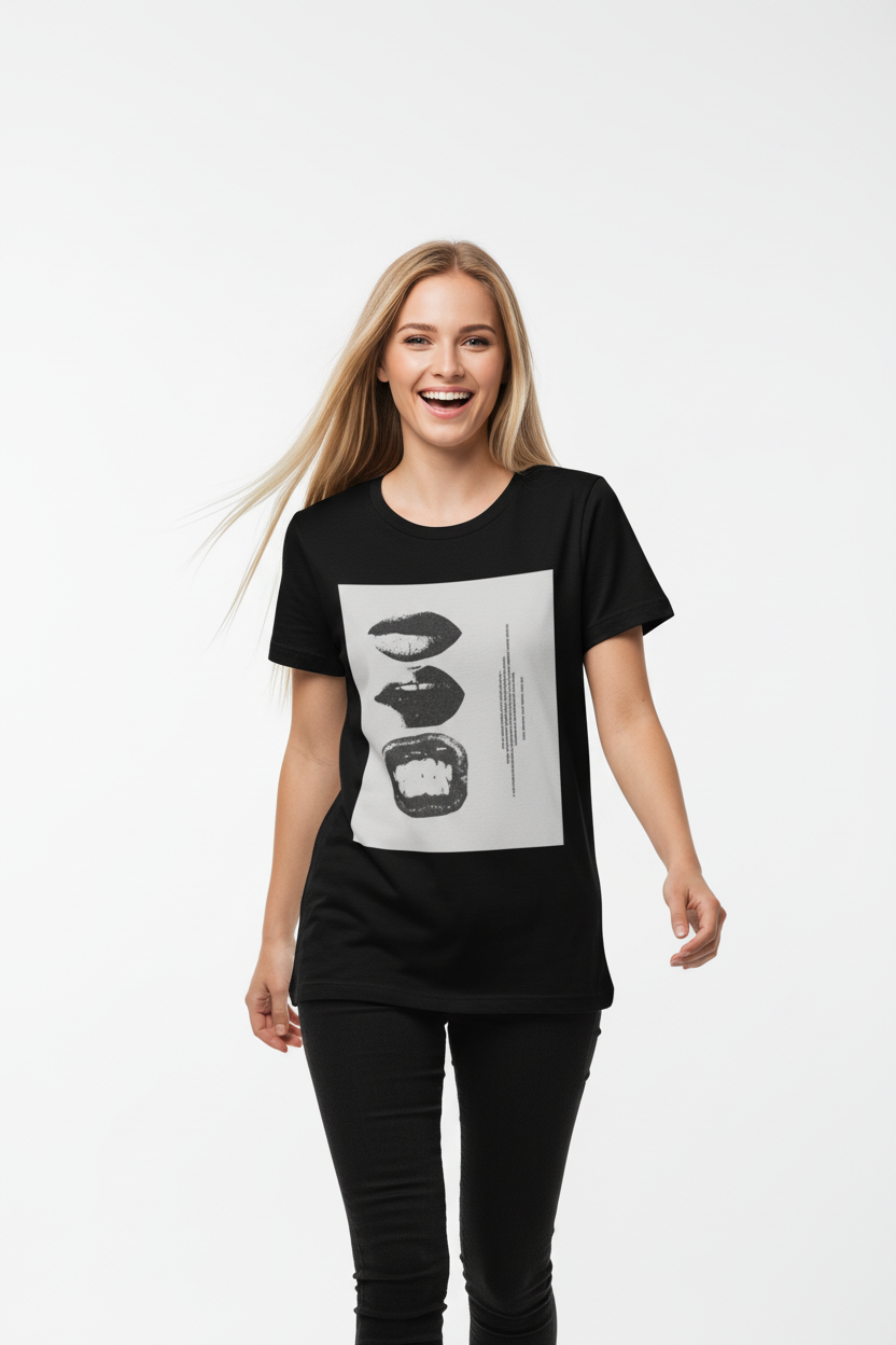 Abstract Lips Graphic T-Shirt for Women – Street Style Statement Tee