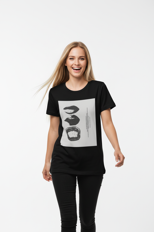 Abstract Lips Graphic T-Shirt for Women – Street Style Statement Tee