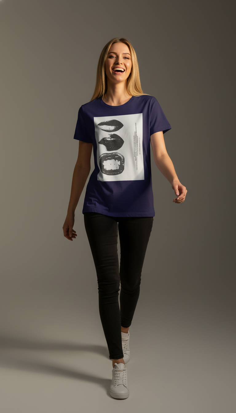 Abstract Lips Graphic T-Shirt for Women – Street Style Statement Tee