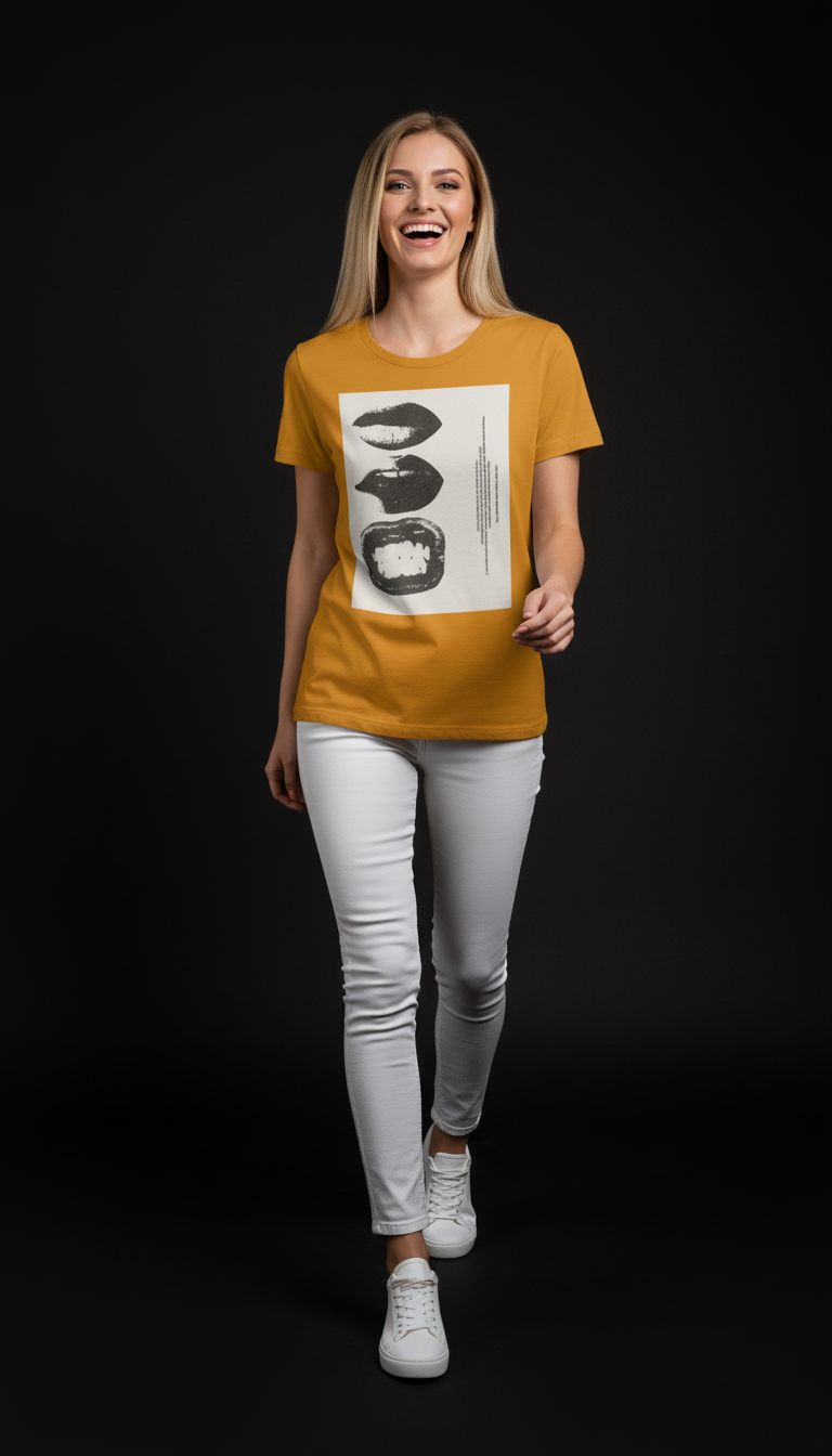 Abstract Lips Graphic T-Shirt for Women – Street Style Statement Tee