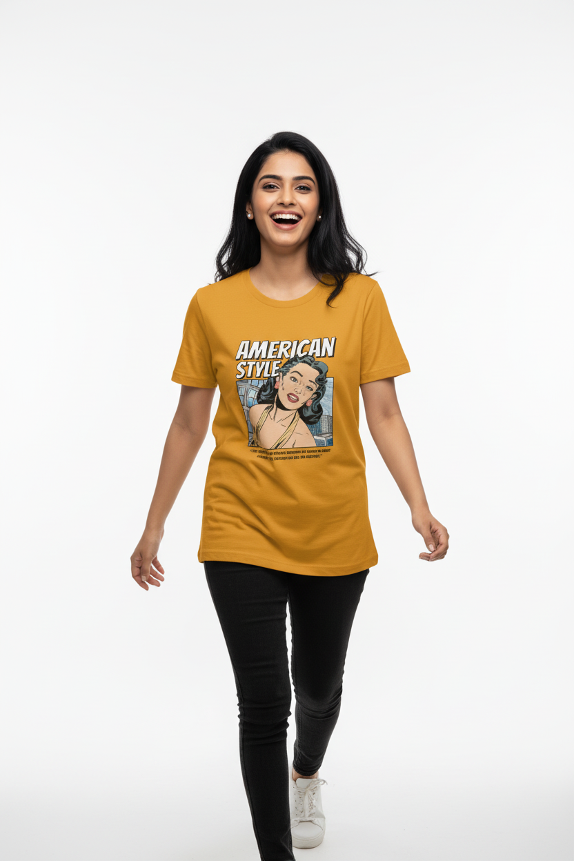 “American Style” Retro Comic Graphic T-Shirt for Women