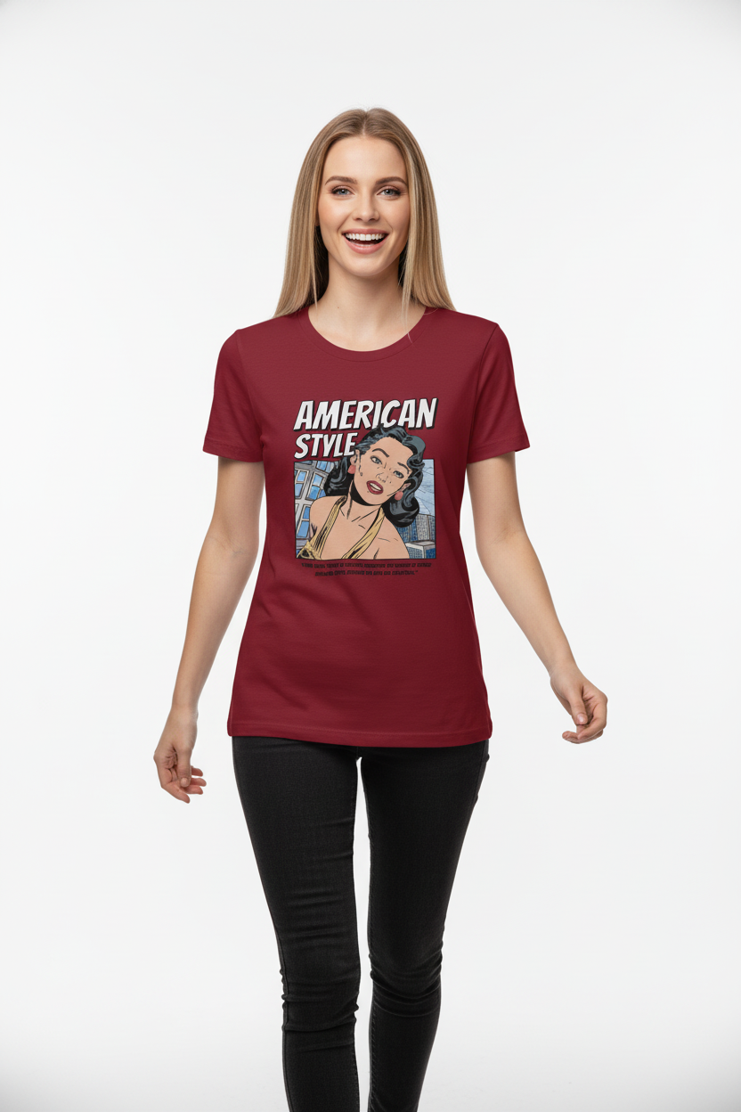 “American Style” Retro Comic Graphic T-Shirt for Women