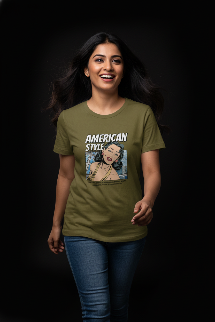 “American Style” Retro Comic Graphic T-Shirt for Women