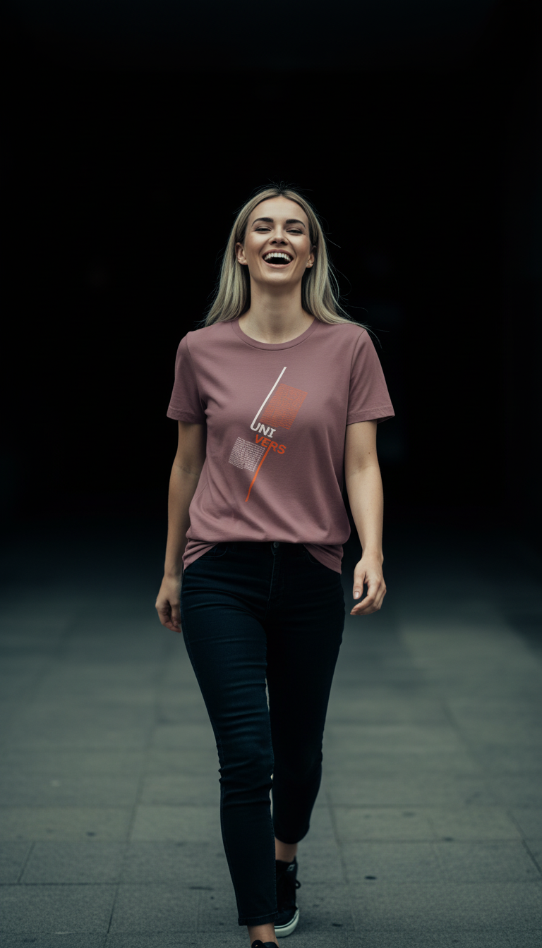 “UNIVERS” Minimal Graphic Mauve T-Shirt for Women – Modern Aesthetic Streetwear