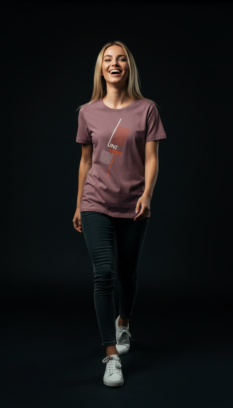 “UNIVERS” Minimal Graphic Mauve T-Shirt for Women – Modern Aesthetic Streetwear