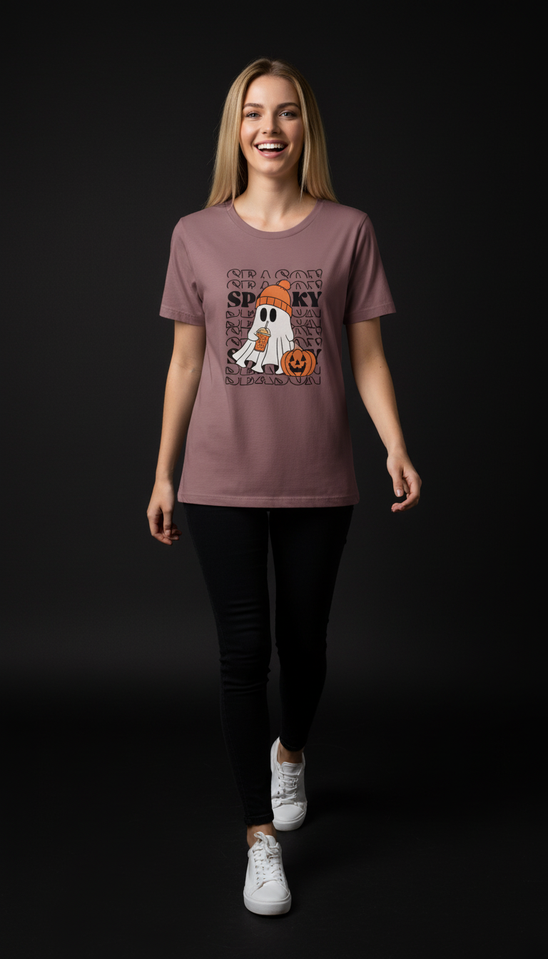 Spooky Halloween Cotton T-Shirt for Women | Cute Ghost Graphic Tee