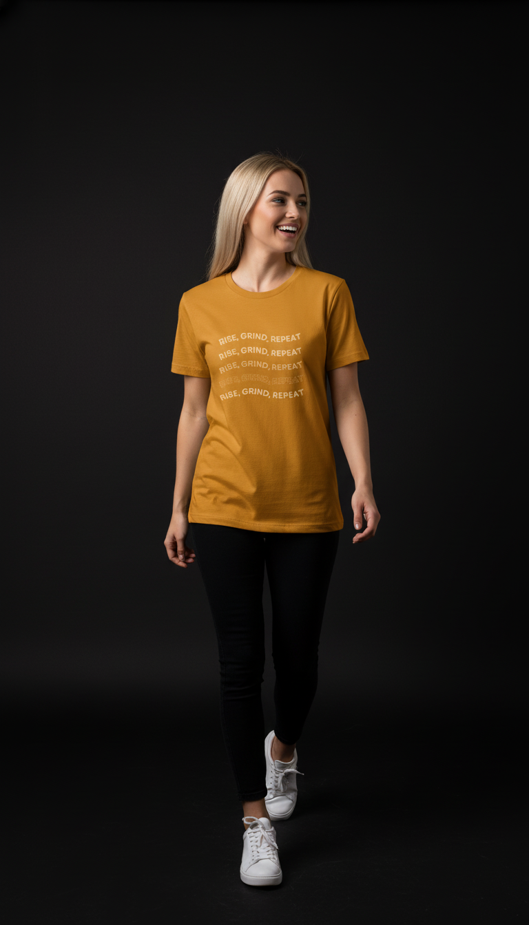 Rise, Grind, Repeat Cotton T-Shirt for Women | Motivational Graphic Tee