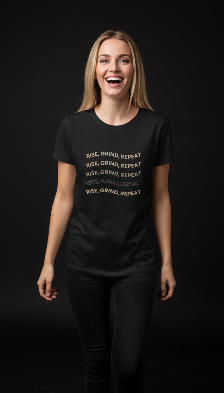 Rise, Grind, Repeat Cotton T-Shirt for Women | Motivational Graphic Tee