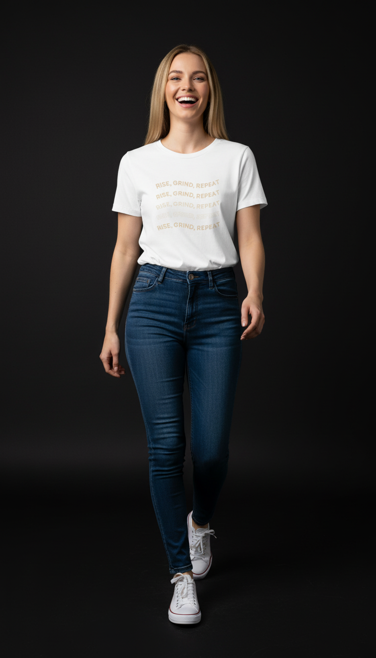 Rise, Grind, Repeat Cotton T-Shirt for Women | Motivational Graphic Tee