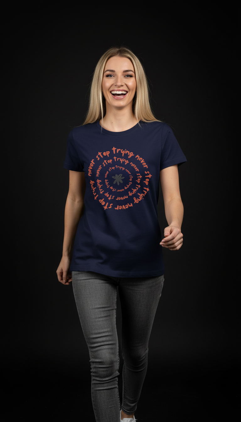 Never Stop Trying Cotton T-Shirt for Women | Motivational Graphic Tee