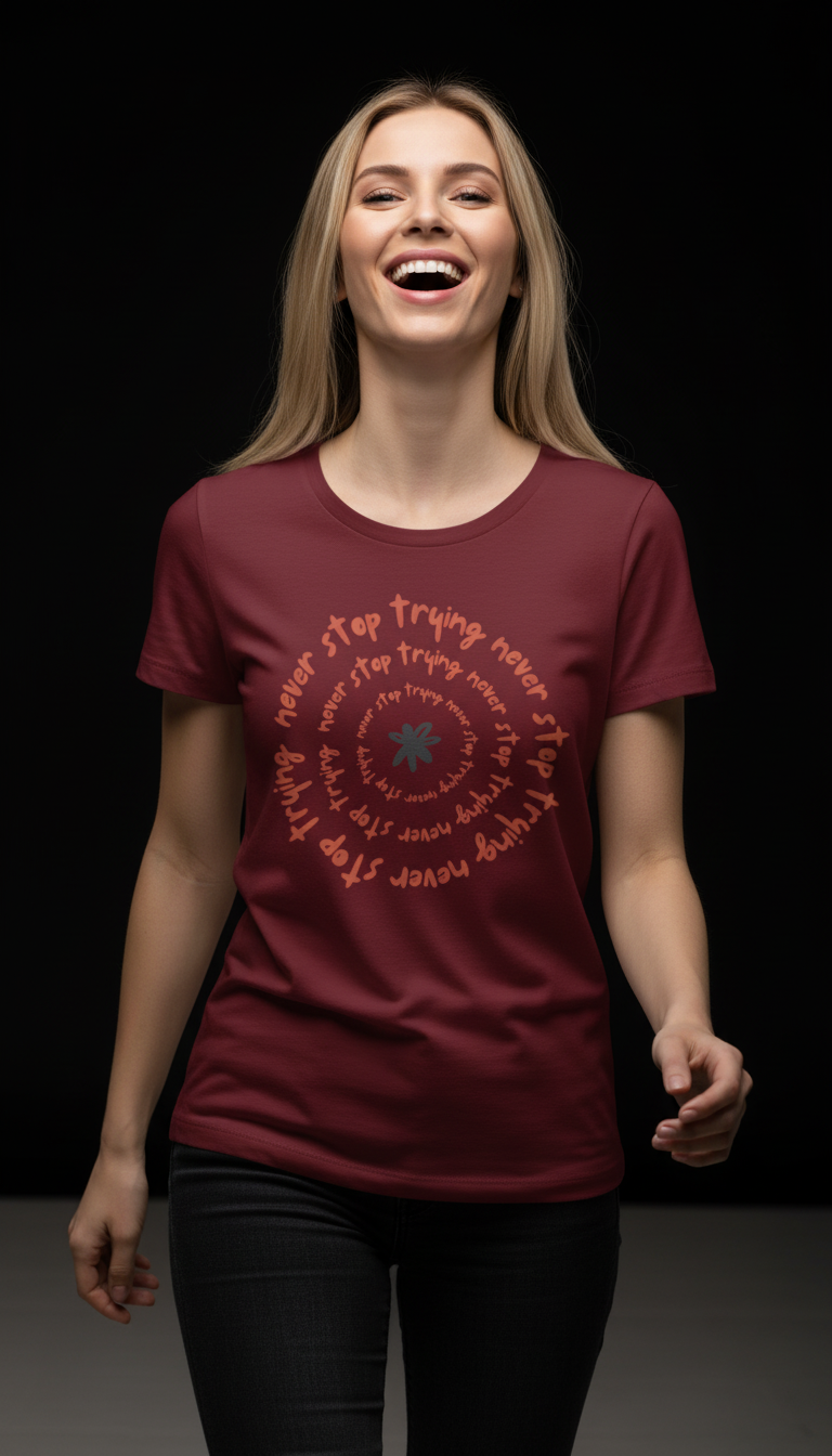 Never Stop Trying Cotton T-Shirt for Women | Motivational Graphic Tee
