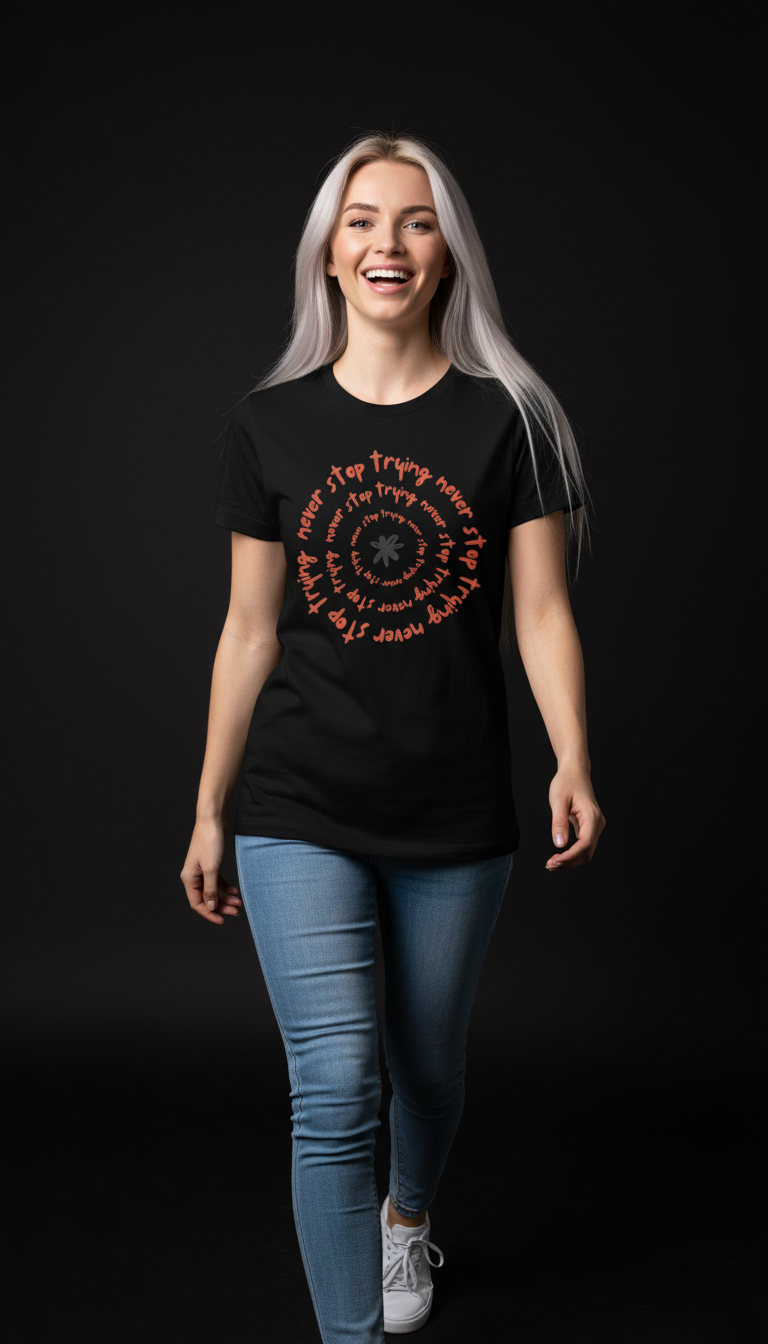 Never Stop Trying Cotton T-Shirt for Women | Motivational Graphic Tee