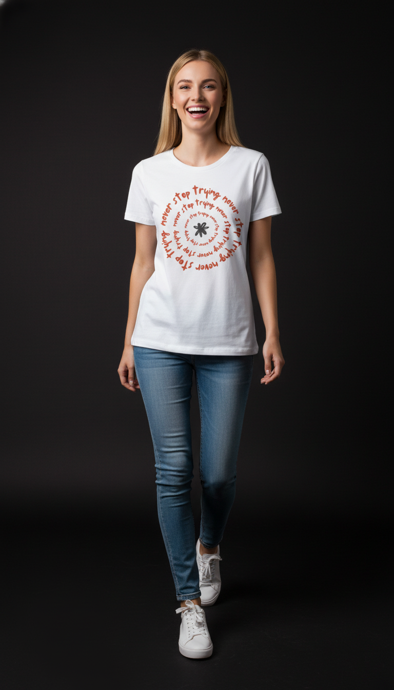 Never Stop Trying Cotton T-Shirt for Women | Motivational Graphic Tee