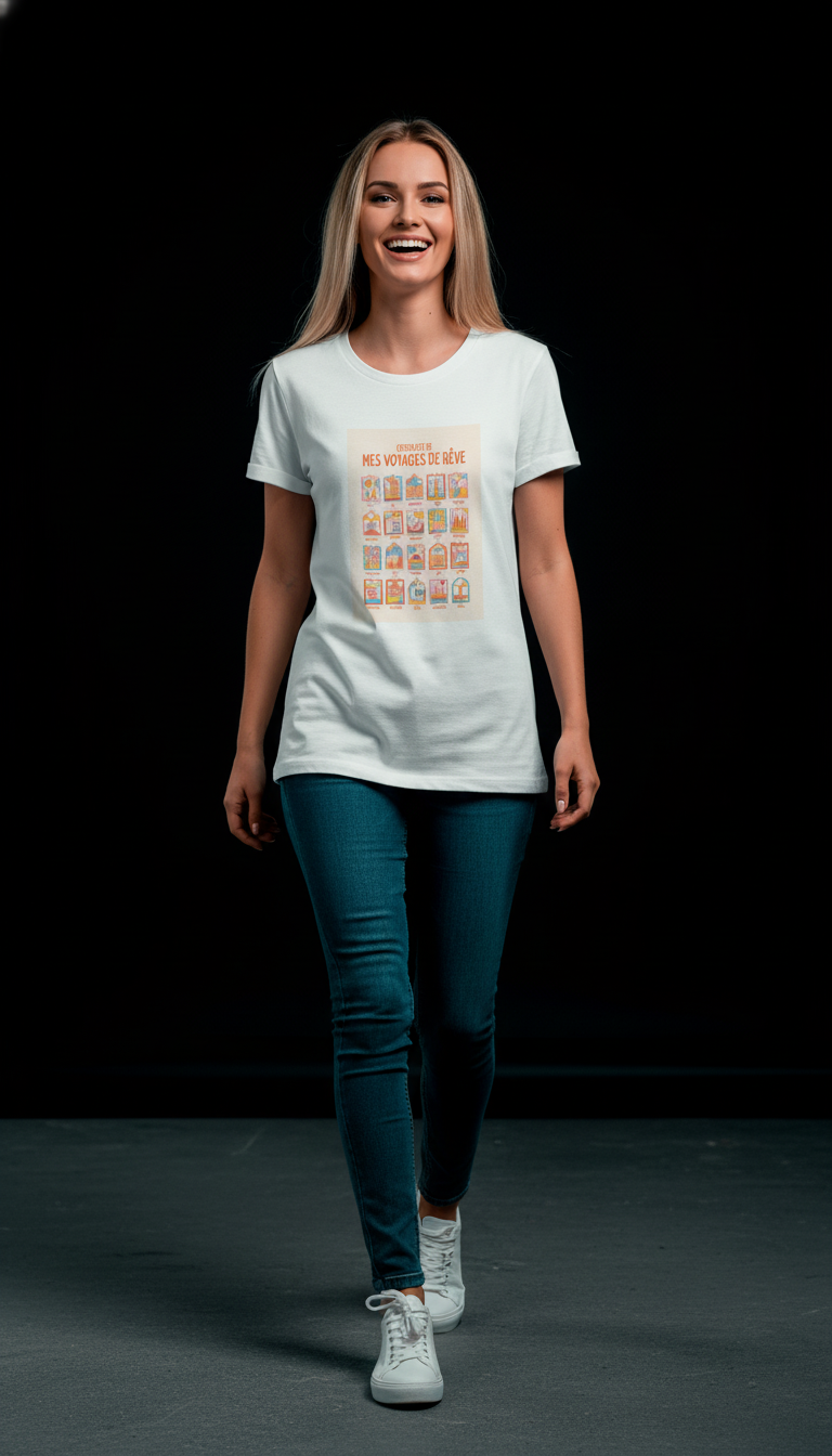 Dream Travel Checklist Mauve Cotton T-Shirt for Women | Travel Graphic Tee