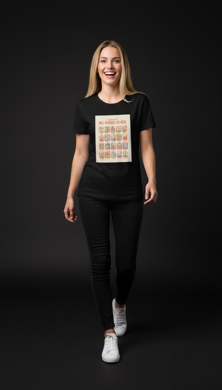 Dream Travel Checklist Mauve Cotton T-Shirt for Women | Travel Graphic Tee