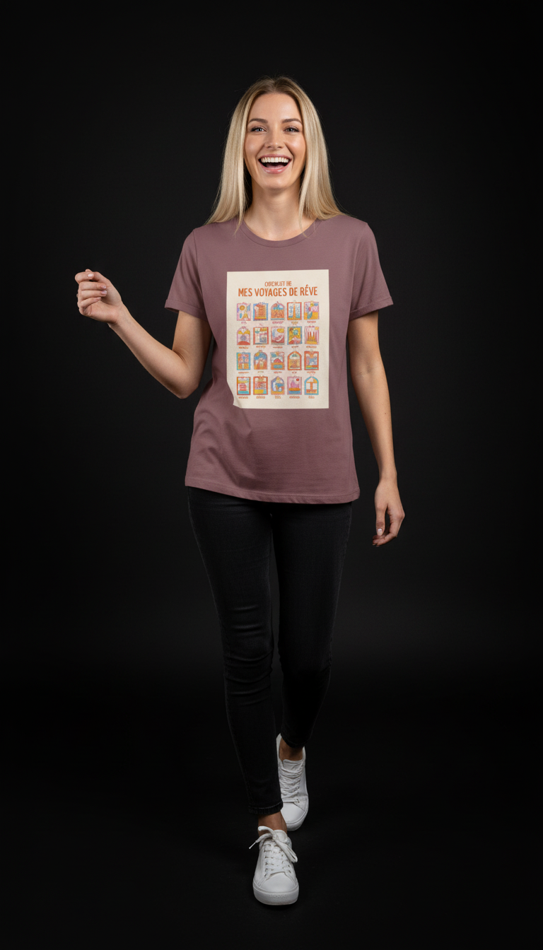 Dream Travel Checklist Mauve Cotton T-Shirt for Women | Travel Graphic Tee