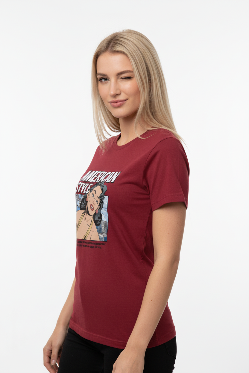 “American Style” Retro Comic Graphic T-Shirt for Women