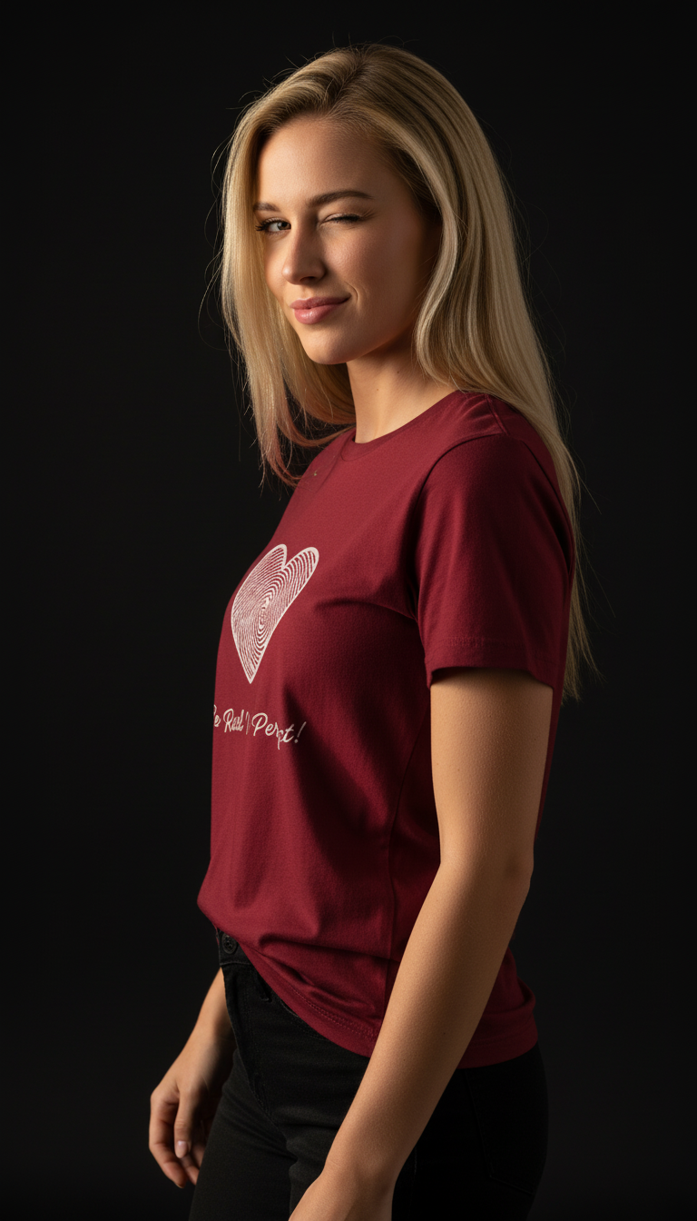 “Be Real Not Perfect” Motivational Heart Print Mustard for Women