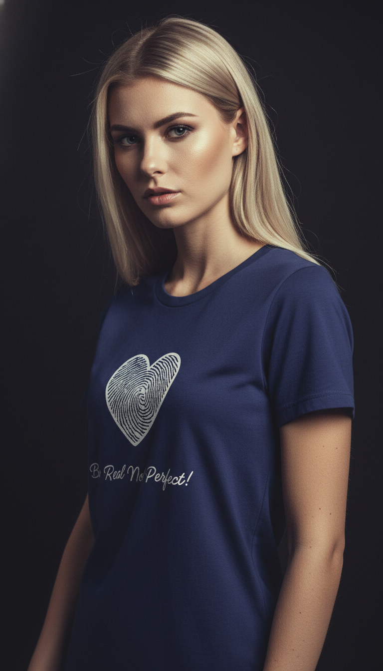 “Be Real Not Perfect” Motivational Heart Print Mustard for Women